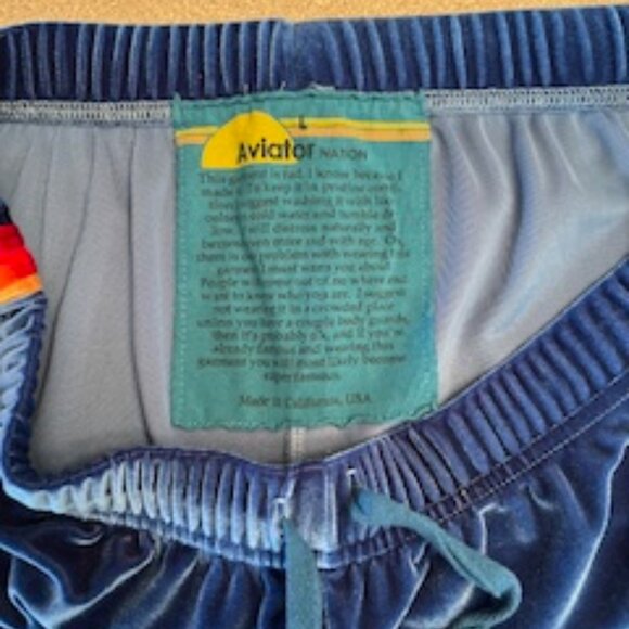 Aviator Nation Stripes Velvet Sweatpants In Vintage Blue Size L - Picture 5 of 6